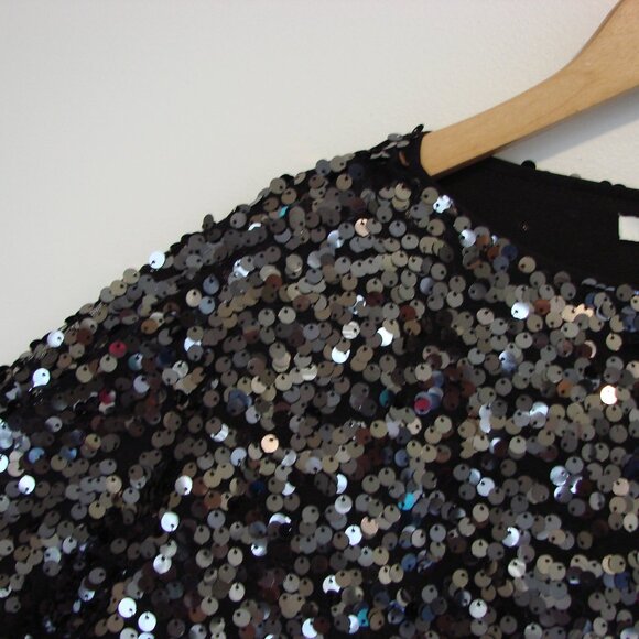 H&M Black Silver Sequin Top Sparkle Loose Fit Holiday Party Size Small - Picture 6 of 13